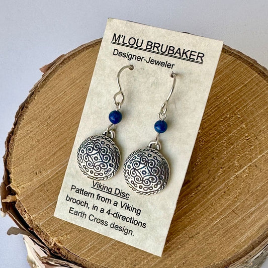 Viking Disc Earrings, lapis bead #521