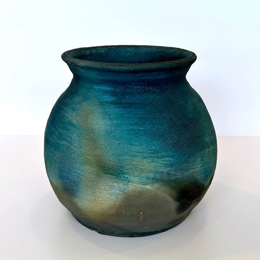 Blue Round Raku Vase