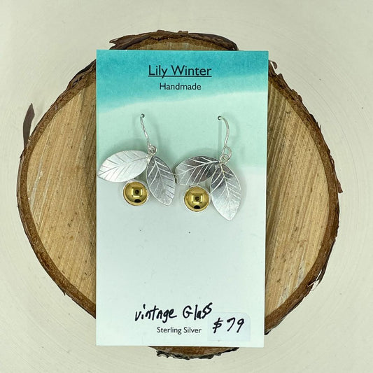 Vintage Glass with Leaves Earrings LW