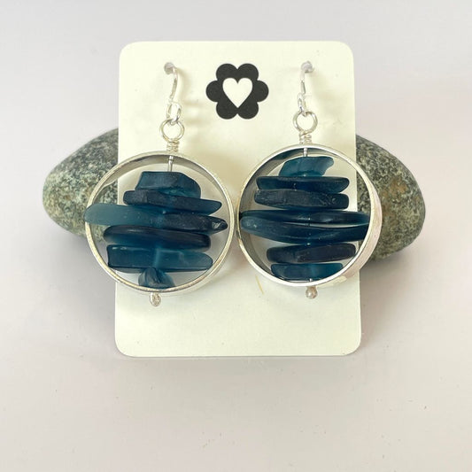 Deep Blue Seaglass Earrings MN