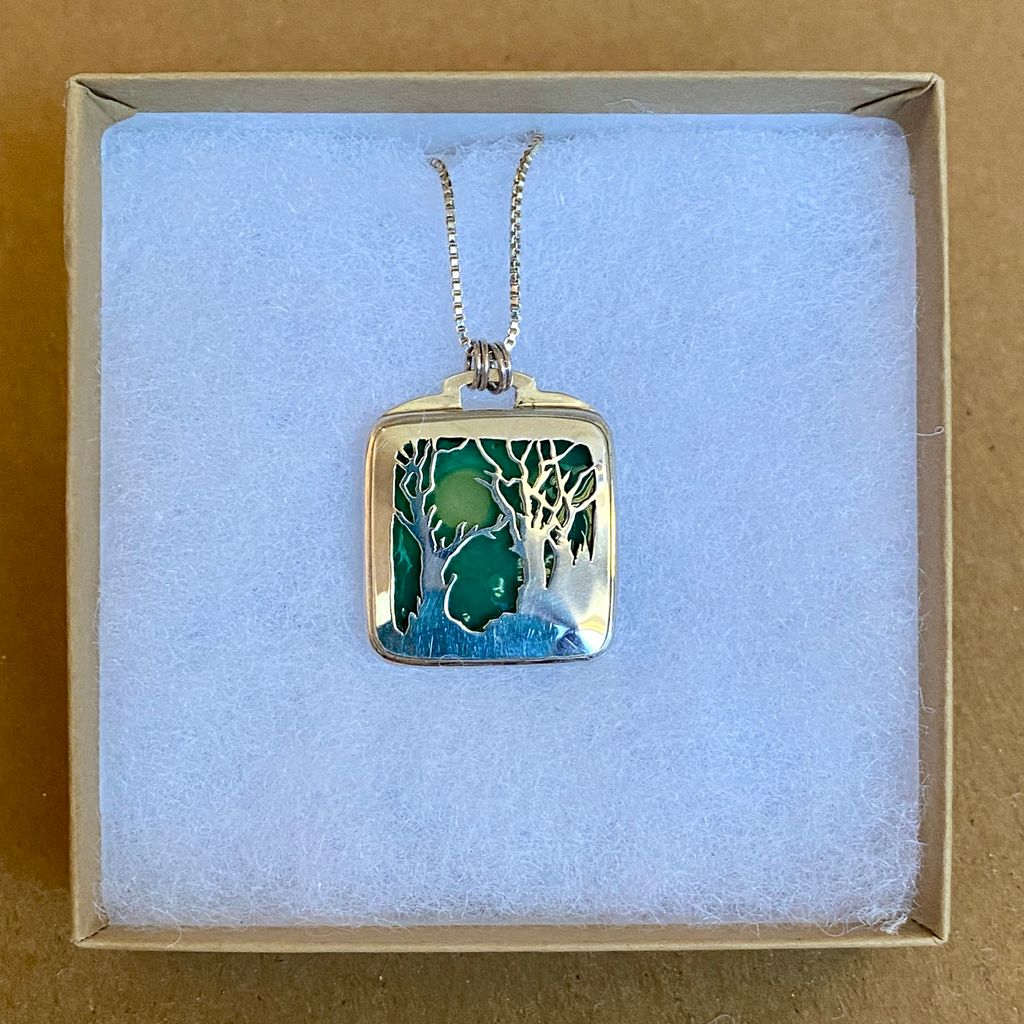 Square Tree Pendant with Glowing Moon