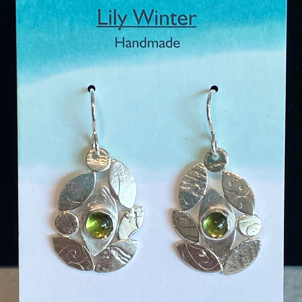 Sterling Leaf Earrings with Peridot