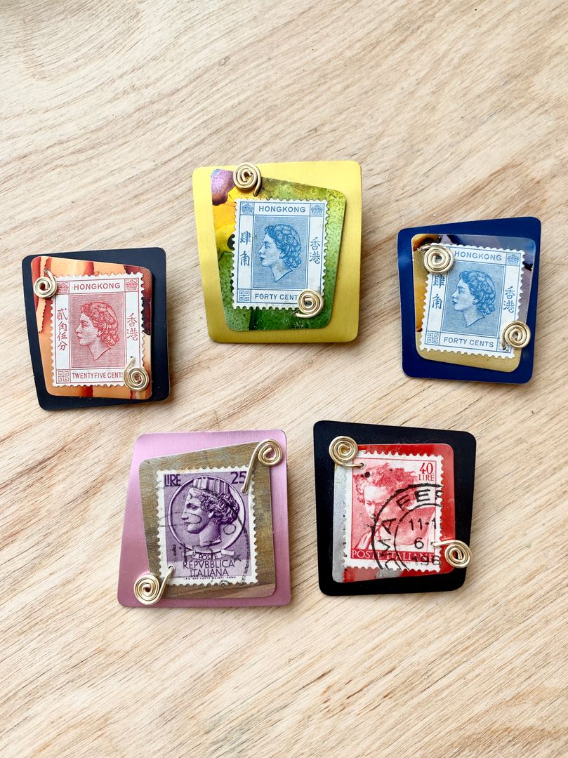 Queen Stamp Brooch - Assorted